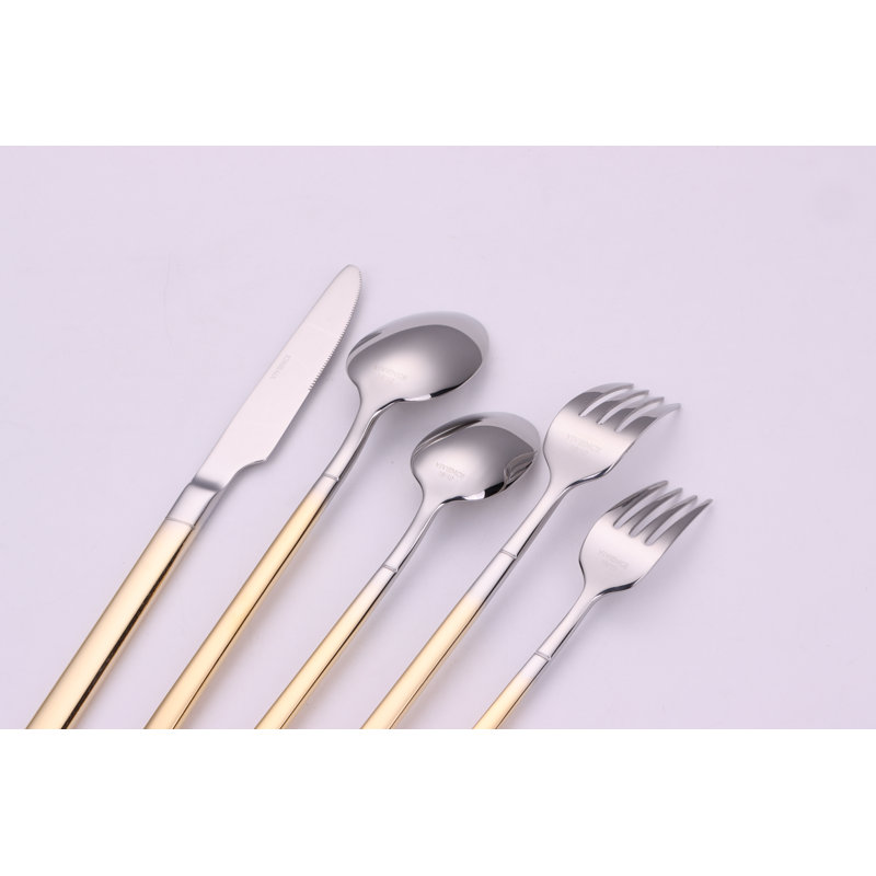 Everly Quinn Stainless Steel Flatware Set - Service for 4, Gold/Silver
