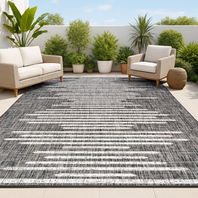 Edinburg Berber Stripe Geometric Black/Ivory Indoor/Outdoor Rug