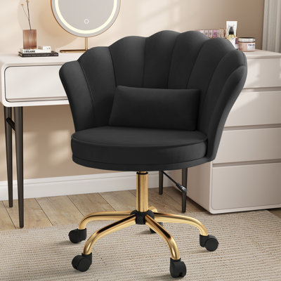 Fauteuil de coiffeuse pivotant en velours moderne à hauteur ajustable avec base dorée et roulettes Modern