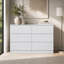 Commode 6 tiroirs blanche, commode moderne pour chambre à coucher avec comptoir spacieux, armoire de rangement en bois avec poignées dissimulées et 6 tiroirs profonds pour chambre à coucher, salon, entrée
