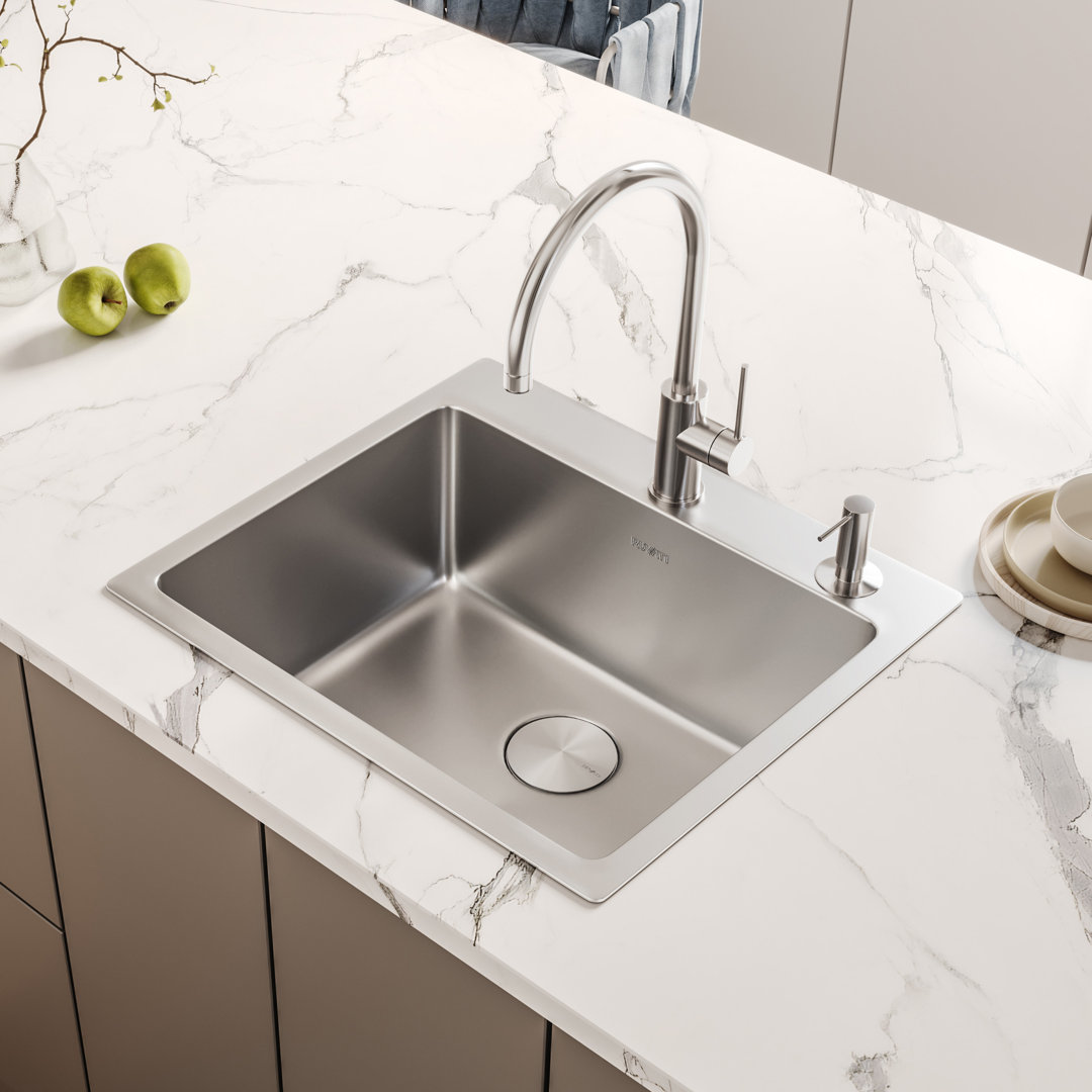 Ruvati 23 x 20 inch Drop-in Topmount Kitchen Sink 16 Gauge Stainless Steel Single Bowl Ruvati