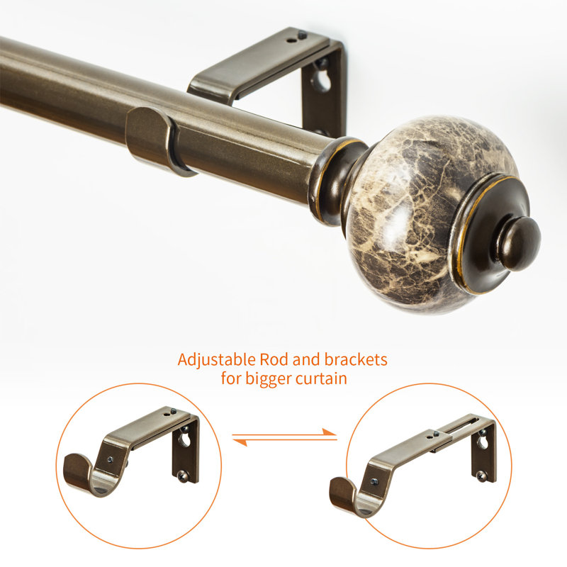 Tringle à rideaux simple à support réglable, 36” – 72”, Bronze