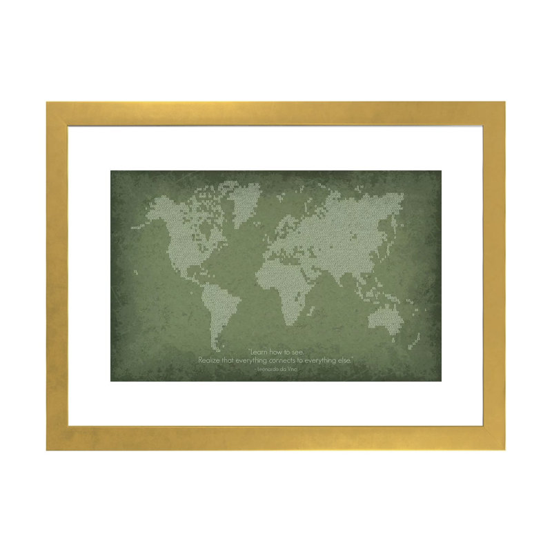 " Binary Code World Map ", 16" H x 24" W x 1" D, Gold Framed Paper, White