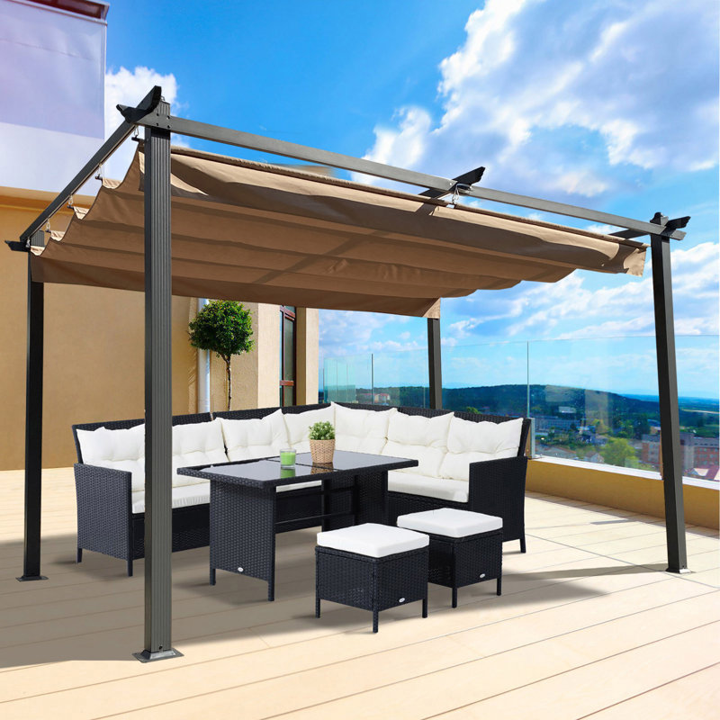 Pergola en aluminium avec auvent, Beige, 13 pi. L 10 pi. D