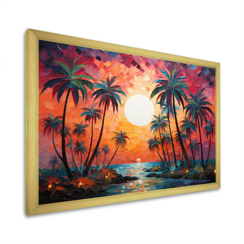 «Orange Orange Palm Trees», reproduction abstraite sur toile, H 24 po x l 32 po x P 1 po, Encadrement doré