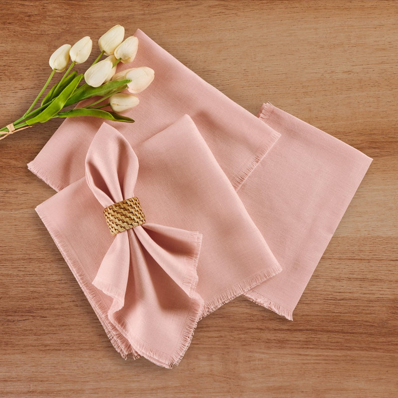 Fringe - 100% Pure Linen Dinner Napkins, Misty Pink