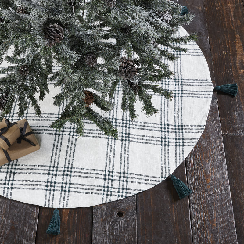 Pine Grove Plaid 48" Green and White Cotton Tree Skirt