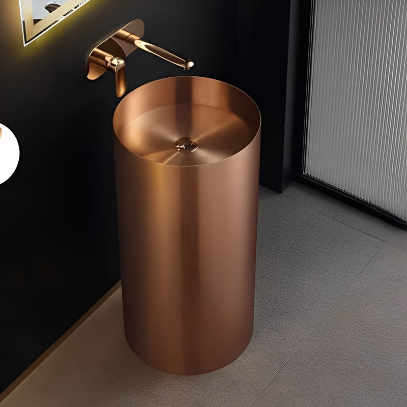 Évier à piédestal rond en or rose 16 po x 32 po