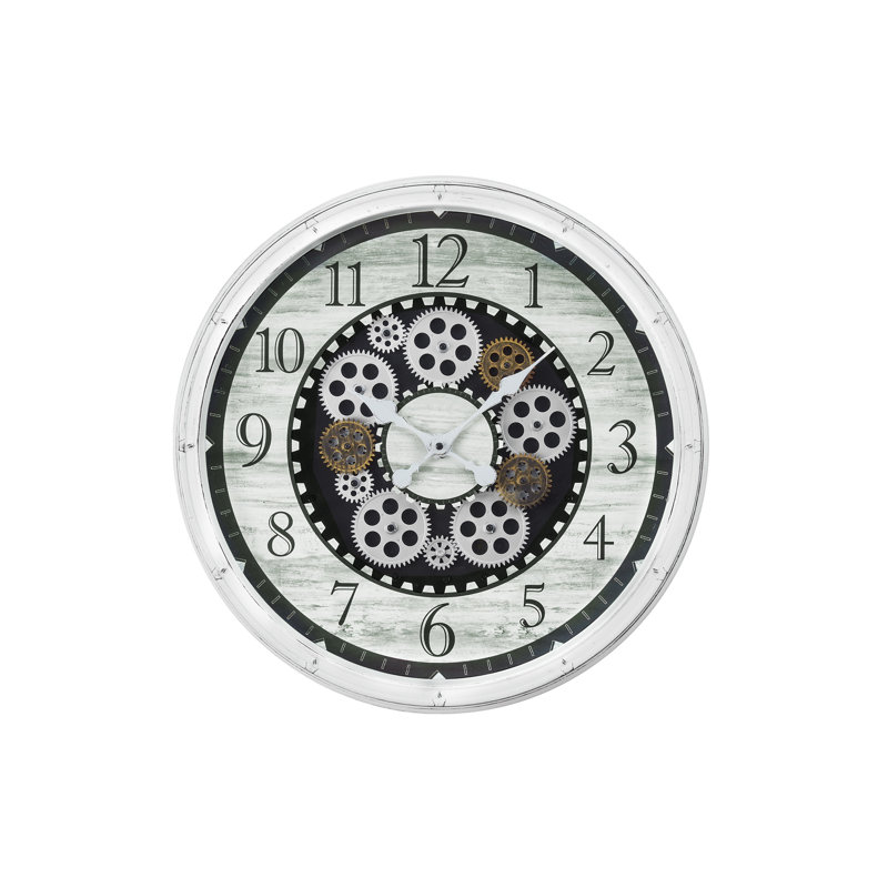 Horloge murale 20 po avec mécanisme de déplacement, finition blanc antique et bronze