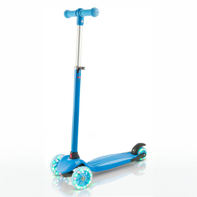 Trottinette 3 roues pour enfants avec roues lumineuses DEL, guidon réglable en hauteur (3 positions), direction par inclinaison, large plateau, frein à pied arrière, jouet d'extérieur pour enfants de 3 ans et plus, bleu