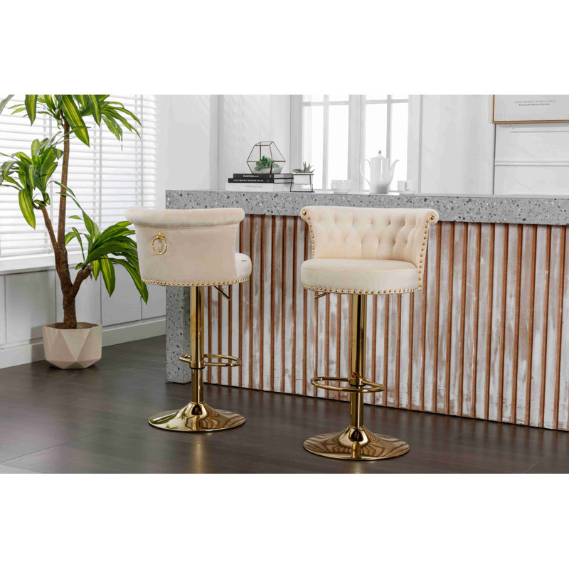 COOLMORE Swivel Bar Stools Set Of 2 Adjustable Counter Height Chairs With Footrest For Kitchen, Dining Room 2PC/SET