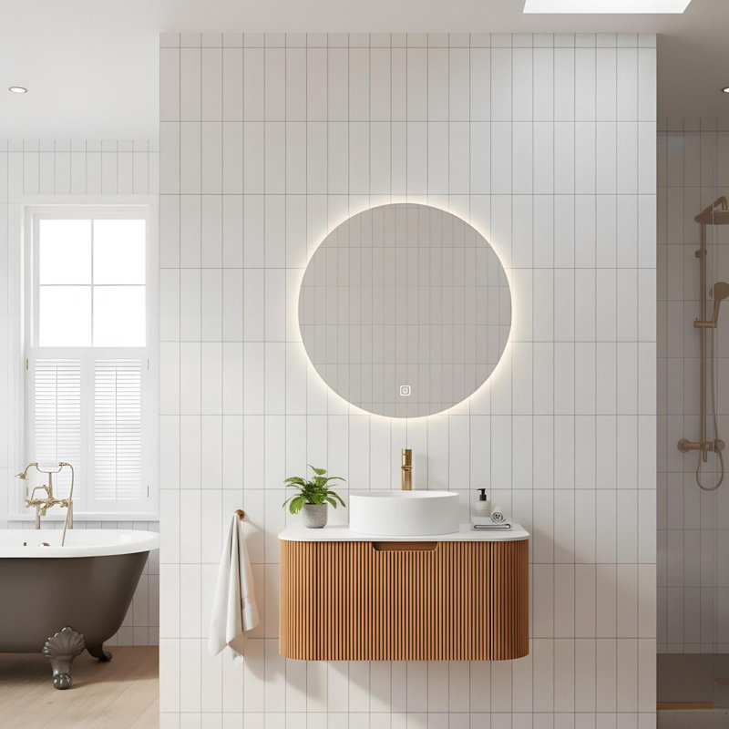 Salle de bain murale 30 "avec lavabo rond en céramique et tiroir, 30"