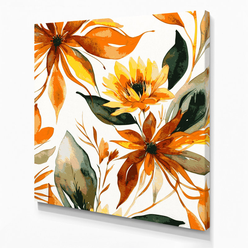 Aquarelle, art floral sur toile beige, H 16 po x l 16 po