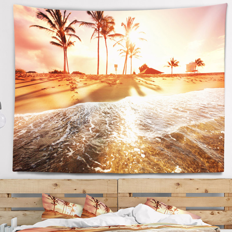 Tapisserie de plage tropical à couleur de plage avec palmiers, H 32 po x l 39 po