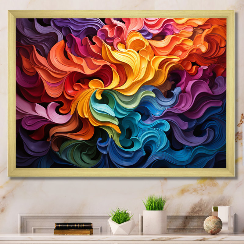 Opt Art Vibrant Illusions II - art mural encadré Op Art, H 34 po x l 44 po, Cadre photo unique, Doré