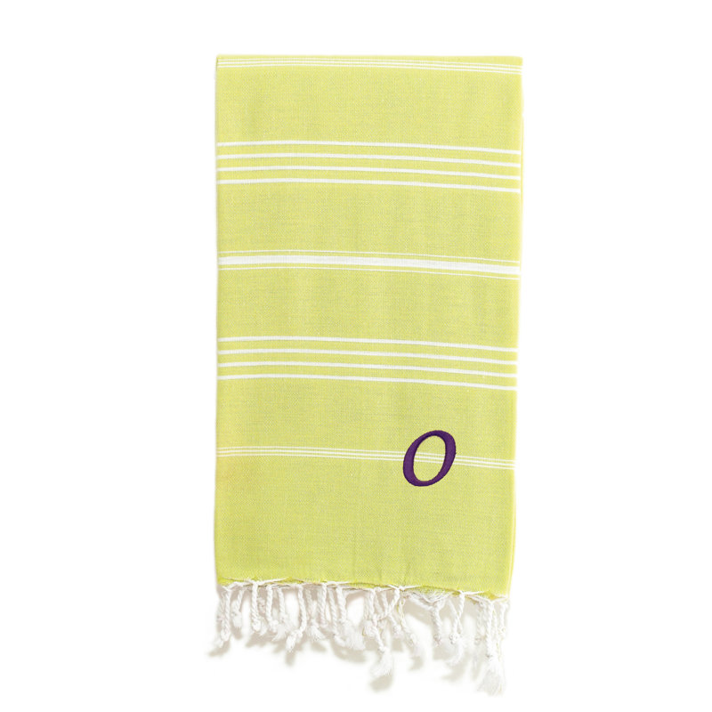 Serviette de plage 100% coton Pestemal Lucky, Vert clair / blanc, O