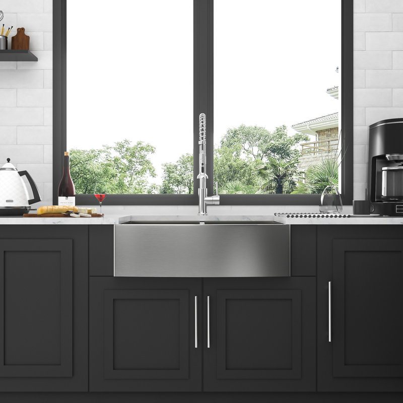 Évier en acier inoxydable de calibre 18 - Double cuve 33 po x 20 po x 9 po avec revêtement de cuisine moderne de couleur rouille