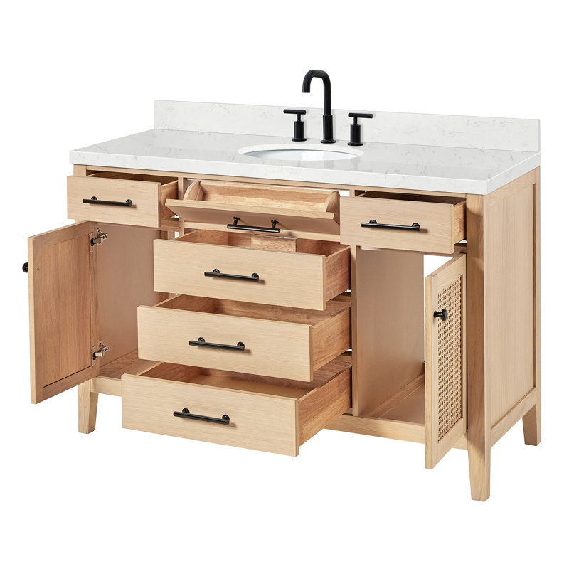 ARIEL Camila 60.25 Single Sink Bathroom Vanity with Carrara White Quartz Top, 54.25", Oval
