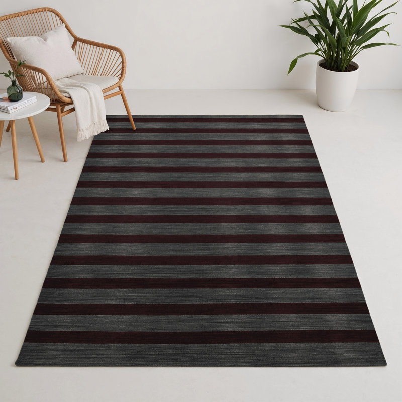 Tapis intérieur / extérieur brun HorizontalStripes, Rectangle 5 pi x 7 pi