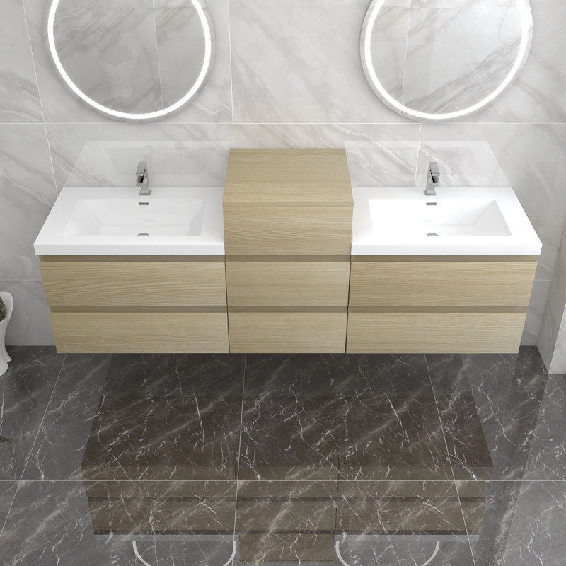 Moreno Bailey 103'' Double Bathroom Vanity with Acrylic Top, White Oak