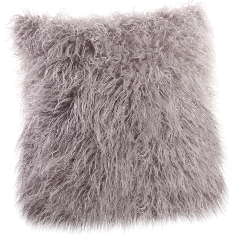 Faux Mongolian Collection Throw Pillow, Fog, 22"H x 22"W