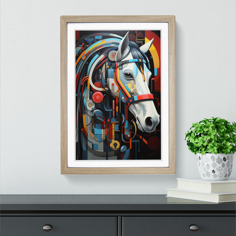 XYZ-FRM-V1223-5234 Pony Constructivism No.2 - Single Picture Frame Print on Wood, 64cm H x 46cm W x 2cm D, Oak