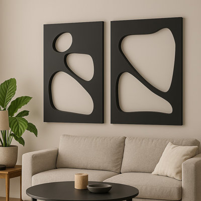 Elegant Decorative MDF Paintings (2 Pieces), Black, 19.7 x 27.6 inches | 100% MDF, Thickness: 0.7 inches | Perfect for Modern Home Décor, Stylish Wall Art for Living Room & Office Spaces