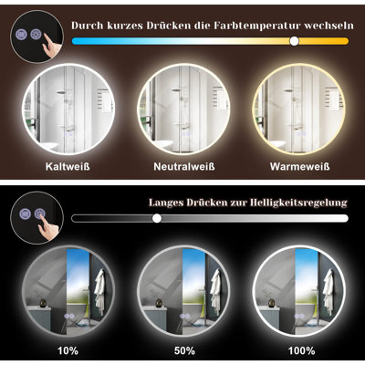 Bathroom mirror round touch with lighting dimmable 3000K-6500K wall mirror