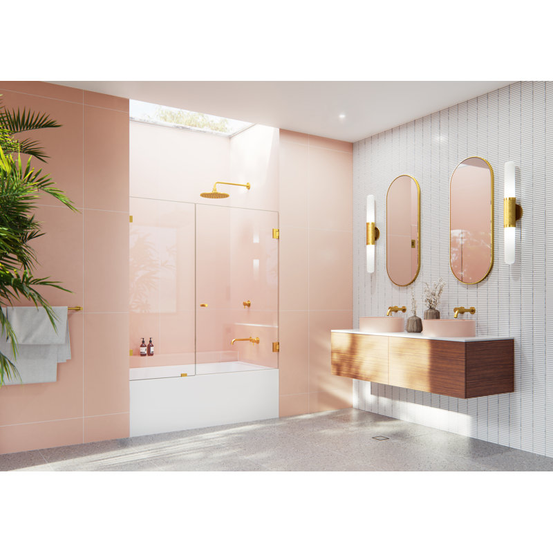 Illume 54.75 in. x 58.25 in. Fully Frameless Hinge Bathtub Door, Satin Brass