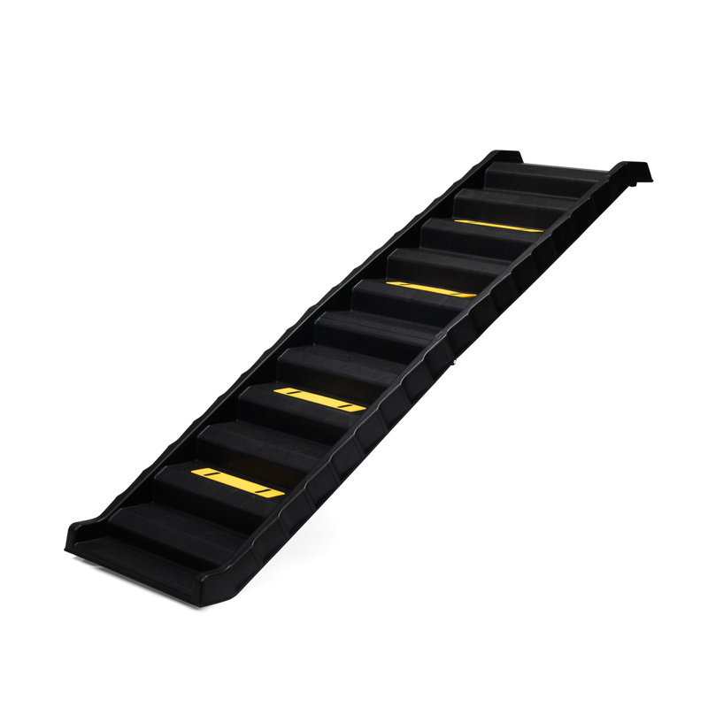 Rampe d'escalier pliable pour animaux de compagnie - antidérapante, fabrication. Pour tous les animaux de compagnie. Noir avec ajouts jaunes. Capacité de charge de 180 lb. Tailles. Détails. Max