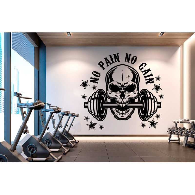No Pain No Gain Gym Wall Decal, Argent métallique, H 24 po x l 22 po