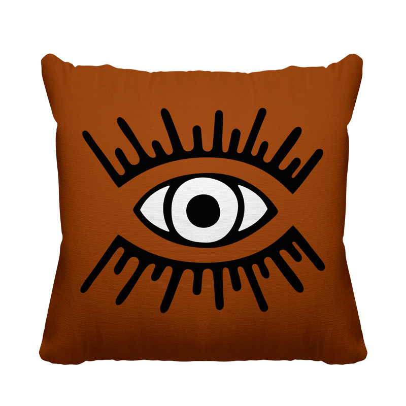 Coussin intérieur / extérieur Miranda Evil Eye, L 17 po x H 17 po, Orange brûlé