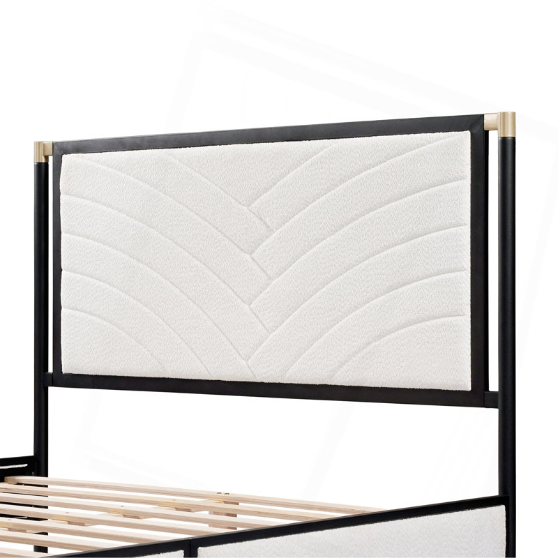 Lit avec tête de lit en tissu blanc Boucle, champagne, Grand lit
