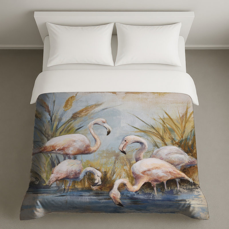 Flamants roses dans une housse de couette, Grand lit