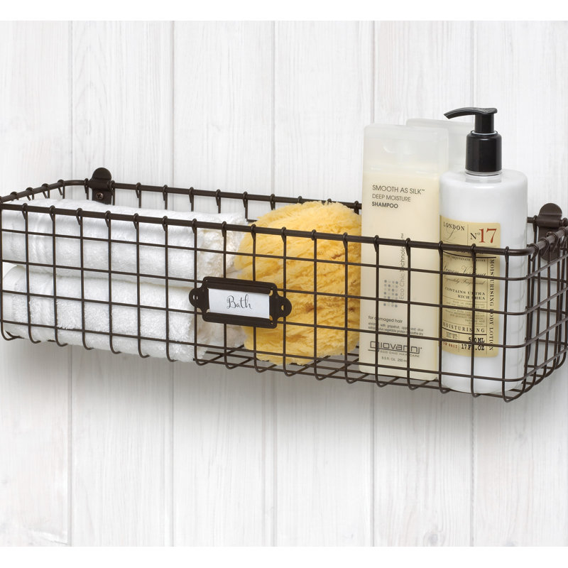 Albie Metal Wall Organizer with Wall Baskets, Bronze