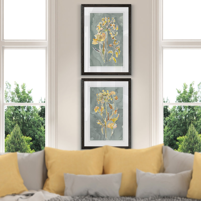 " Collected Florals I " 2 - Pieces, Framed Print with Mat, 20" H x 16" W, Espresso