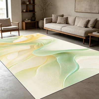 1pièces de tapis d'art abstrait jaune pastel, vert et ondulé pour le salon, douces et confortables, convenant à toutes les saisons, faciles à entretenir, lavables à la machine, tapis de dessous de table convenant à une entrée de cuisine, une chambre à coucher, une salle à manger
