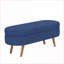 Banc de rangement repose-pieds ovale, lin bleu marine, pieds en bois d'hévéa, 43,5 po x 16 po x 16 po - Repose-pieds / siège | Brun | Bois