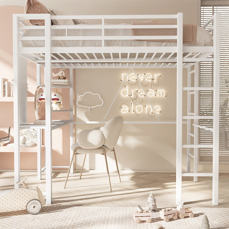 Loft Kids Bed with Desk and Bookcases, Full, White