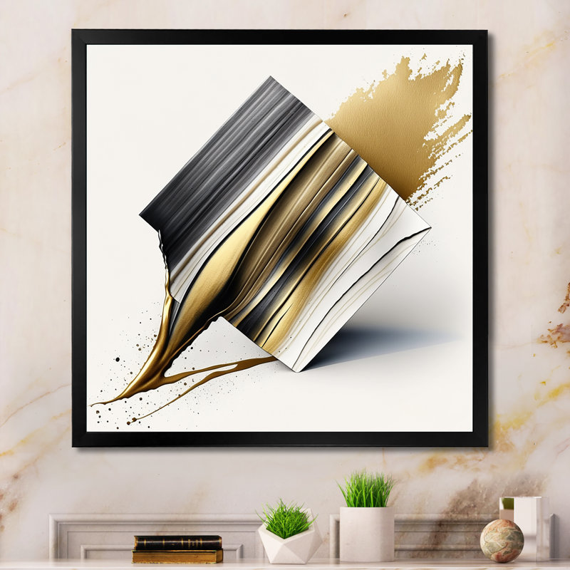 «Cubic Expression» noir et or - impression sur toile, Impression noire sur toile encadrée, H 16 po x l 16 po x P 1 po