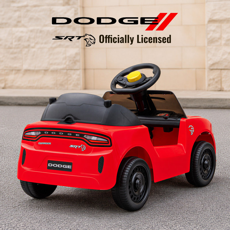 Voiture électrique Dodge autorisée pour enfants de 1 à 3 ans, avec musique et klaxon rouge., Rouge