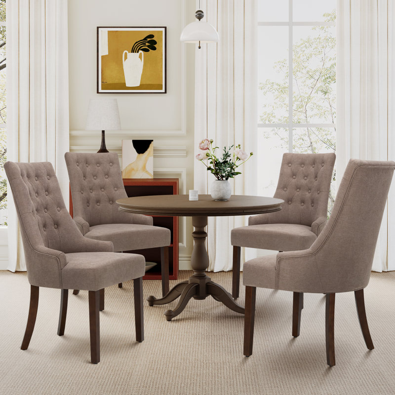 51cm H Tufted Fabric Upholstered Side Chair, Taupe