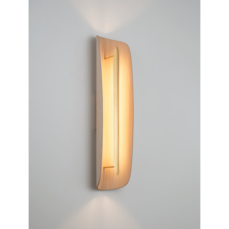 Grata LED Wall Sconce, Brushed Brass, White Washed Oak, 3500K - Cool White