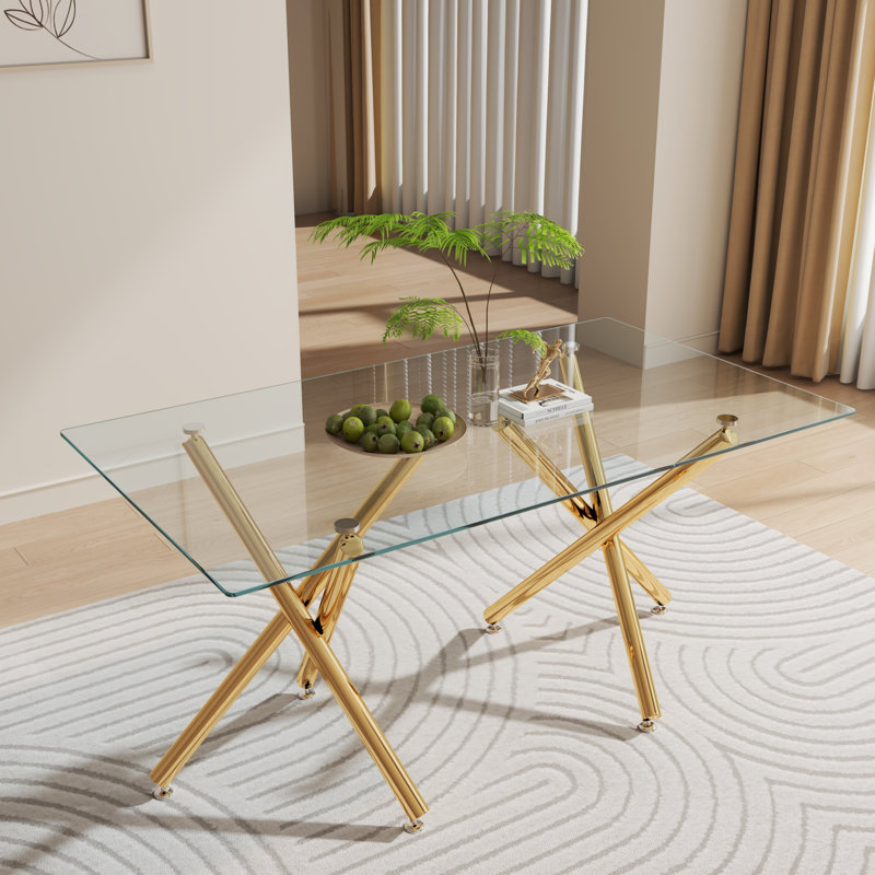Chrislynn Glass Top Metal Base Dining Table, Gold