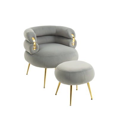 Kloi Comfy Upholstered Velvet Accent Chair with Ottoman