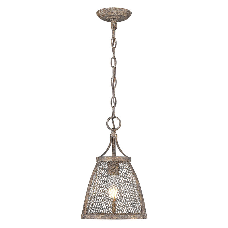 Rustic Brown Steel Mini Pendant Light with Mesh Shade
