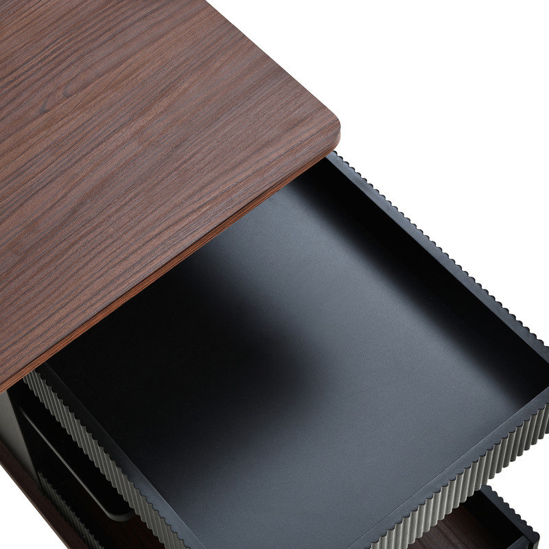 Adjustable Lift-Top End Table with Wheels, 360° Rotating Side Table with Storage f, Black;Brown