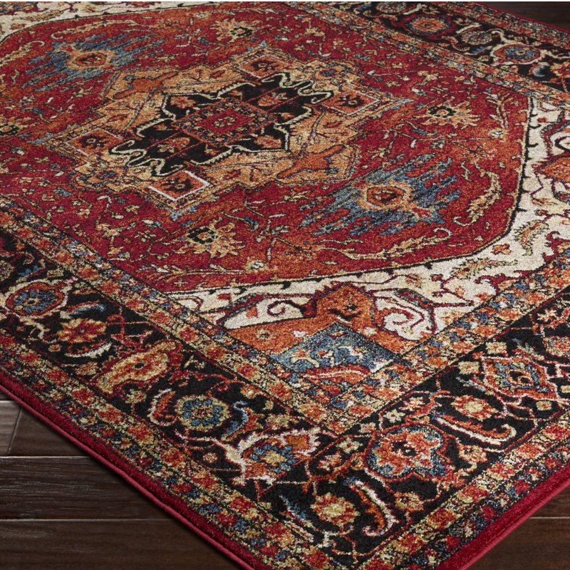 Bratton Machine Woven Oriental Red/Black Area Rug, Rectangle 6'7" x 9'6"