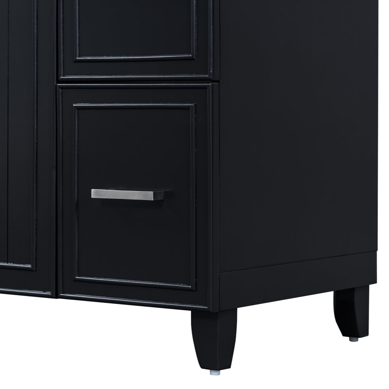 Meuble-lavabo de 36 po avec lavabo, finition noire, espace pour les petites salles de bain, lavabo en résine facile d'entretien, trop-plein pour les dégâts d'eau, construction, rangement fonctionnel, design élégant.