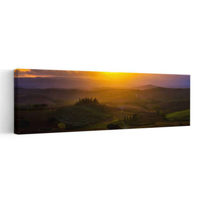 «Golden Tuscan Sunset Hills Dramatic Dreamy Peaceful Cypress Landscape Nature», art mural